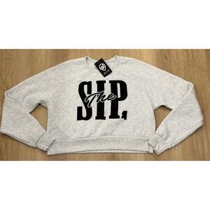 NWT Womens Where I'm From Mississippi 'The Sip' Cropped Sweatshirt -Medium- Gray